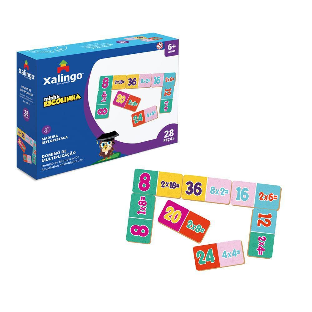 Dominó de Multiplicação Minha Escolinha 28 peças Xalingo