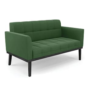 Sofá Namoradeira 2 Lugares Base de Madeira Preto Elisa Suede Verde D03 - D`Rossi
