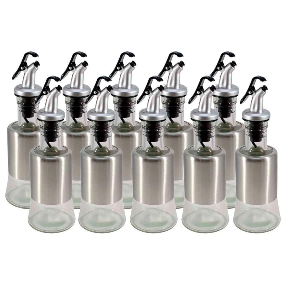 Kit 10 Azeiteiro Vinagreiro Recipiente em Vidro e Inox com Bico Dosador