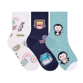 Meia Selene Infantil Kit 3 Pares 29 Ao 34 Estampas Diversas Menina
