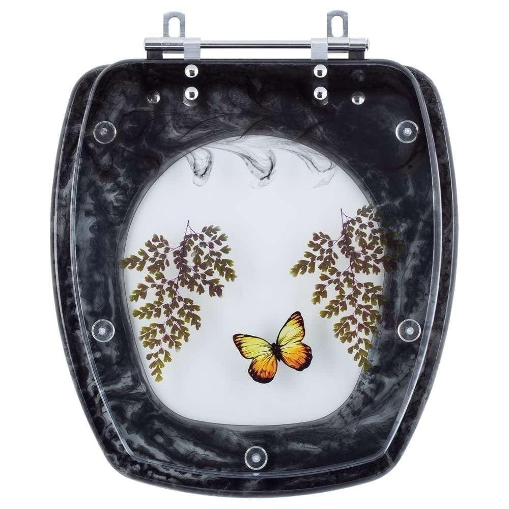 Assento Sanitario Poliester Decorado Borboleta Stylus Preto Para Vaso Celite