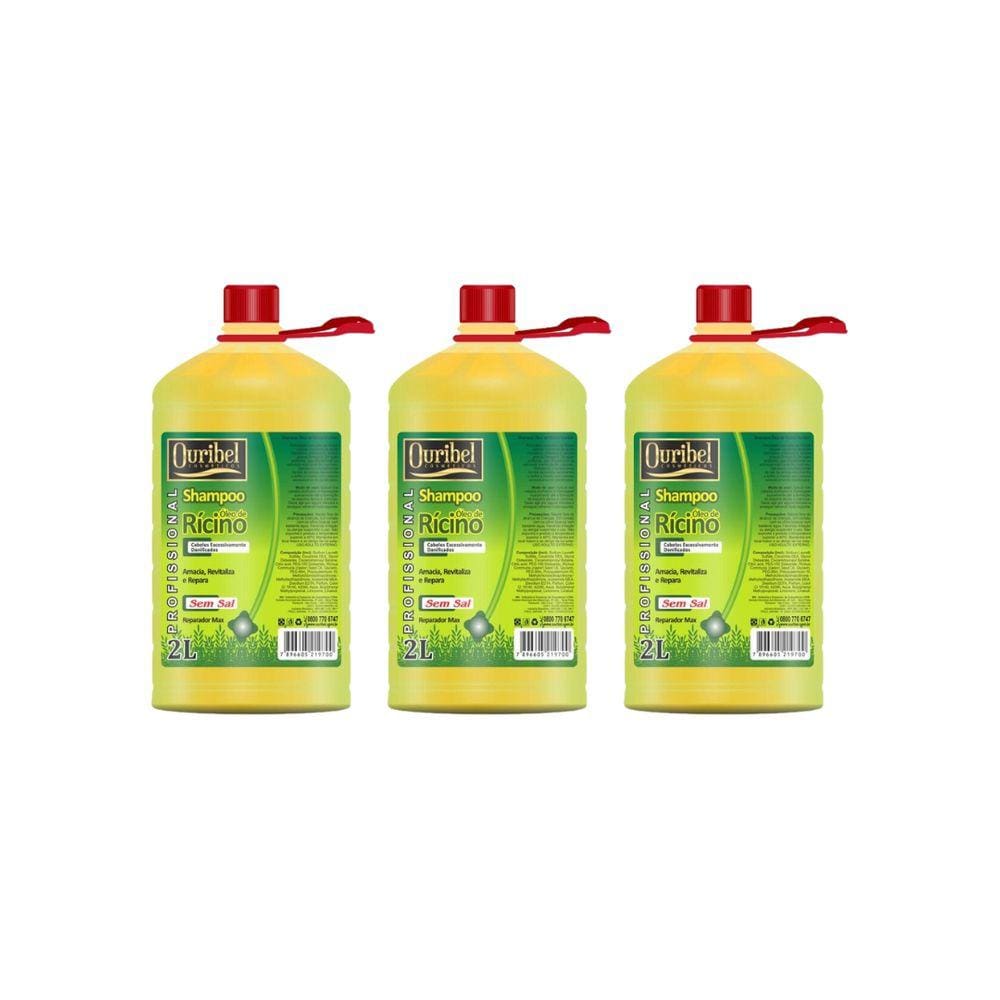 Shampoo Ouribel 2000ml Oleo de Ricino - Kit C/3un
