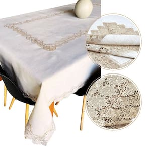 Toalha De Mesa 240X180Cm Bege Rendada Linho Poliester