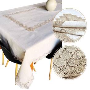 Toalha De Mesa 240X180Cm Bege Rendada Linho Poliester