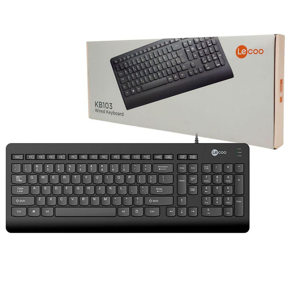 Teclado Lecoo, USB, ABNT2, Preto - KB103