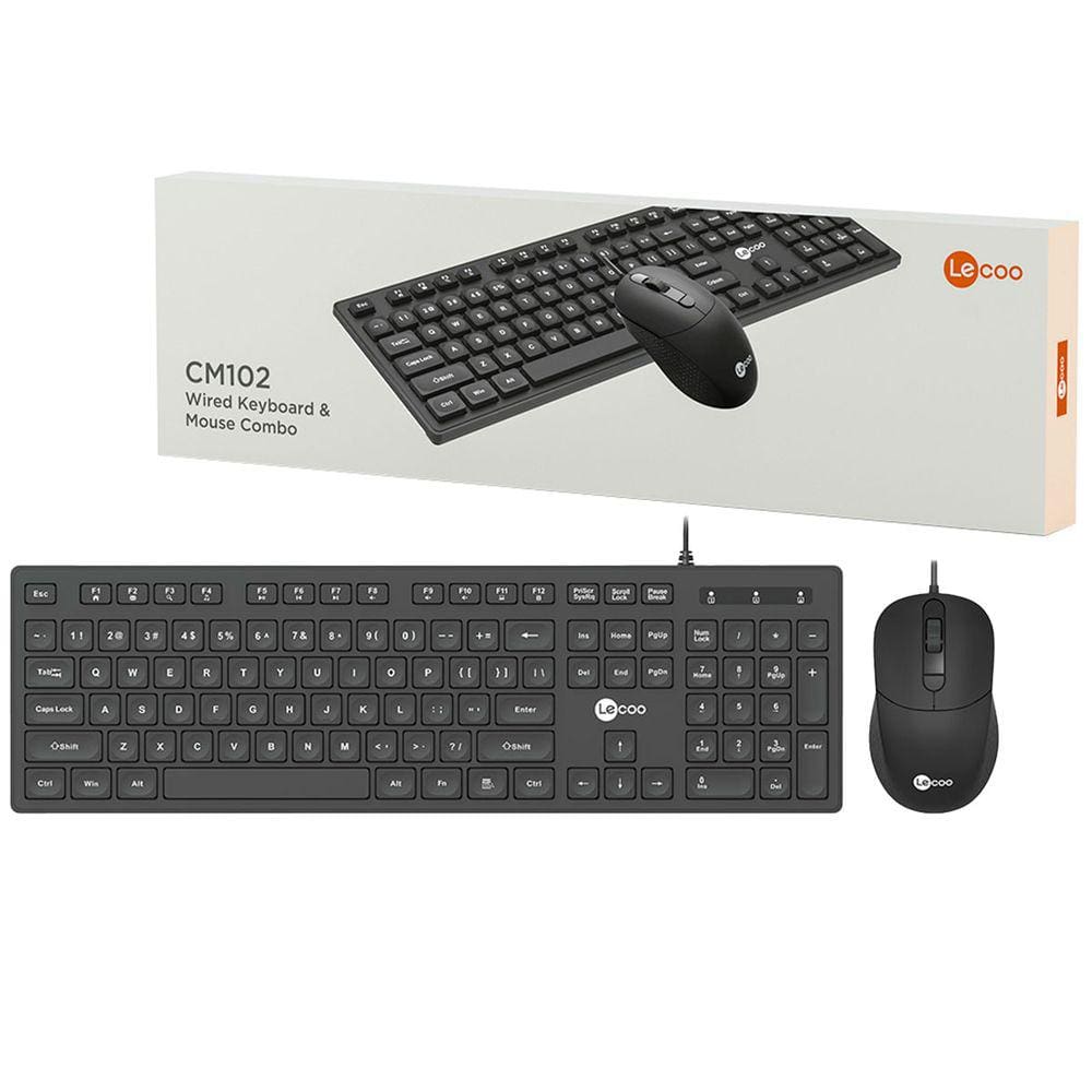 Kit Teclado e Mouse Lecoo, USB, ABNT2, 2400DPI, Preto - CM102