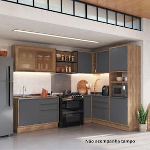 Cozinha Completa com Vidro Reflecta 8 Peças 11 Portas Viena Freijó / Grafito