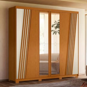 Guarda-roupa 06 Portas com Espelhos Ouro Verde Cinamomo / Off White