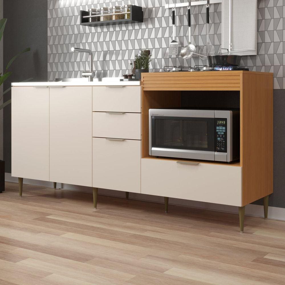 Balcão para e Pia Cooktop 190cm 4 Portas 2 Gaveta Alice Angelin Premium/Off White