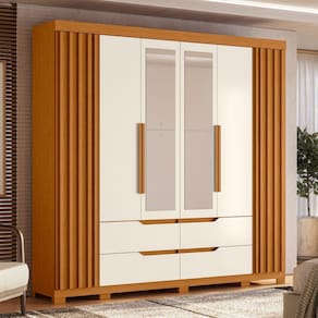 Guarda-roupa 06 Portas e 04 Gavetas com Espelhos Doble Casal Cinamomo / Off White
