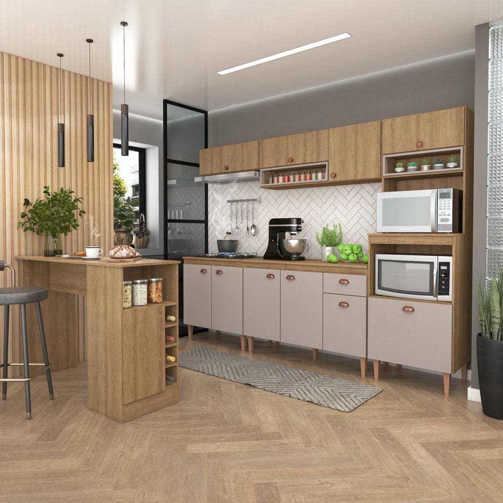 Cozinha Modulada Marti com Tampo 7 Peças Mel /Cinza