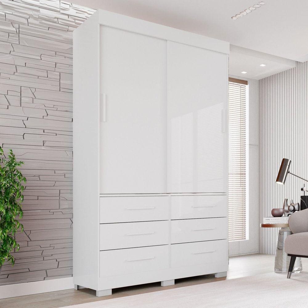 Guarda Roupa com Pés 2 Portas 6 Gavetas Luana Branco