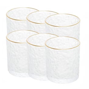 Kit 6 Copos de Whisky de Cristal de Chumbo Martelado com Borda Dourada Petra 340ml - Lyor