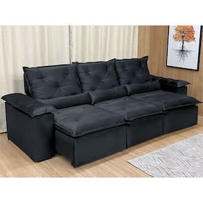 Sofá Retrátil Reclinável 2,70 m Preto 204 Athenas