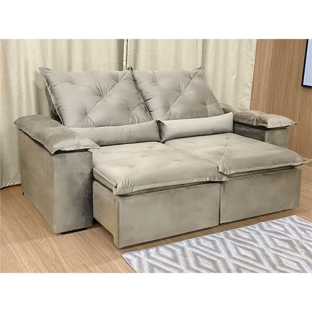 Sofá Retrátil Reclinável 2,00 m Bege 201 Athenas