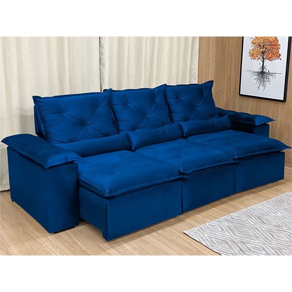 Sofá Retrátil Reclinável 2,70 m Azul 206 Athenas