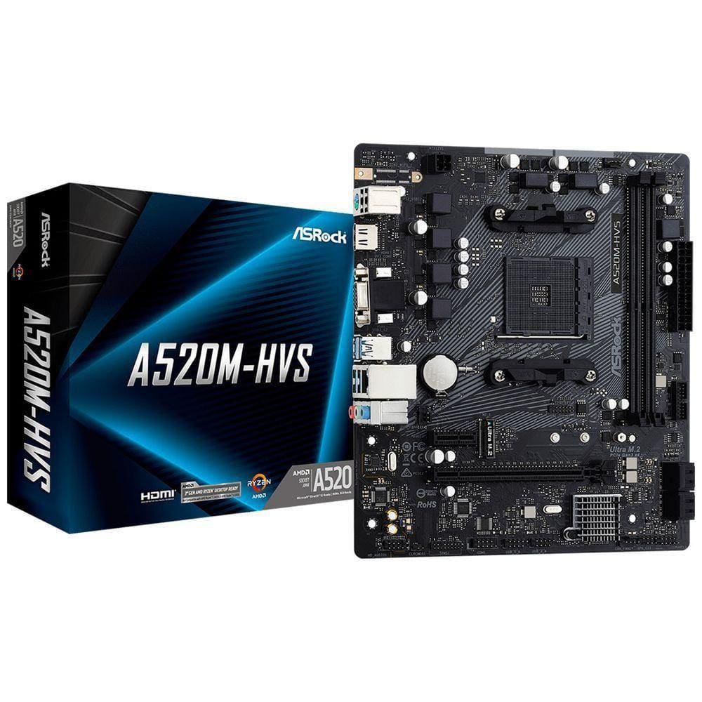 Placa Mãe Asrock A520m-hvs, Amd Am4, Ddr4, Micro Atx