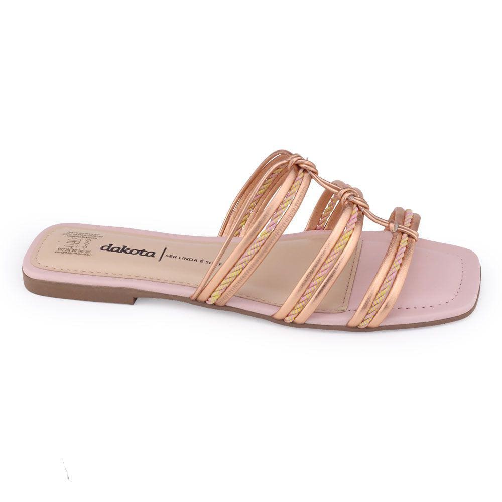 Chinelo Rasteiro feminino Dakota Y0461 corda metalizado rosê