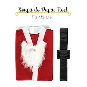 Roupa de Papai Noel de Feltro Tamanho Único com Blusão, Calça, Gorro, Cinto e Barba