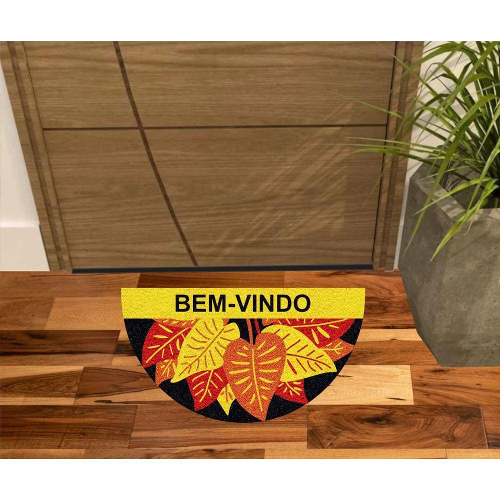 Capacho Personalizado Bem Vindo Com Flore e Plantas