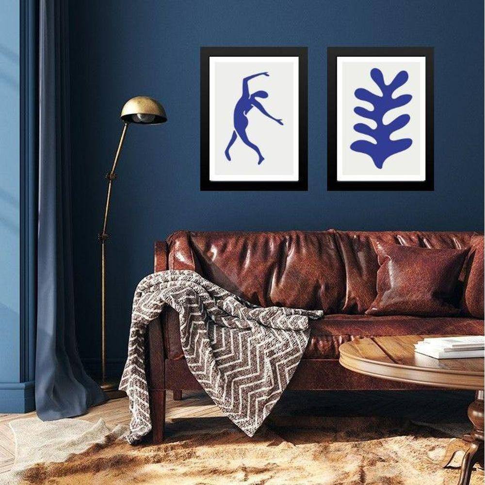 Kit 2 Quadros Contemporâneos Matisse Azul 33X24Cm