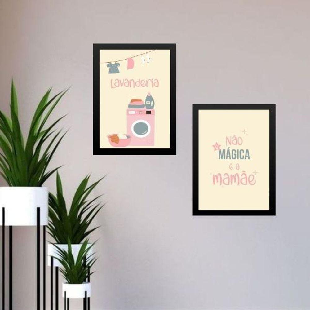 Kit 2 Quadros Lavanderia Mágica Da Mamãe 33X24Cm