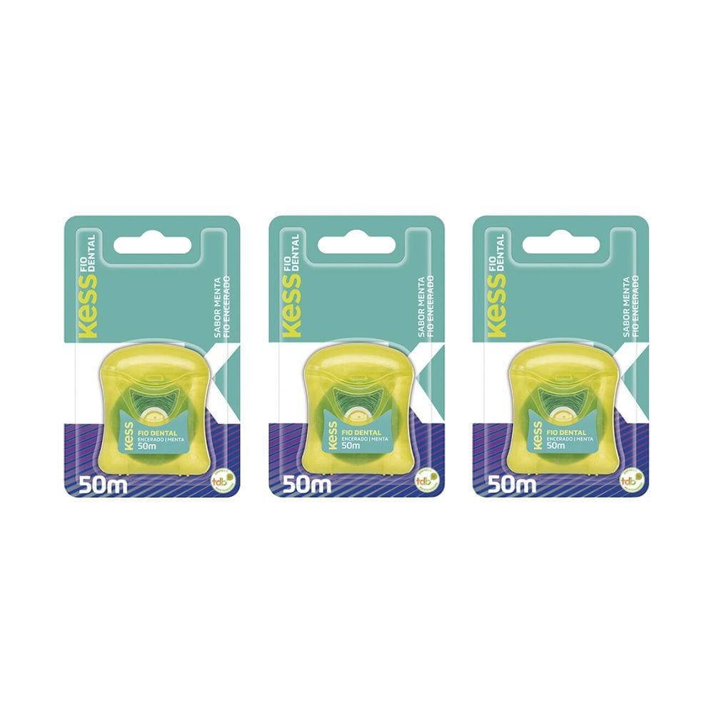 Fio Dental Kess 50m Menta - Kit C/ 3un