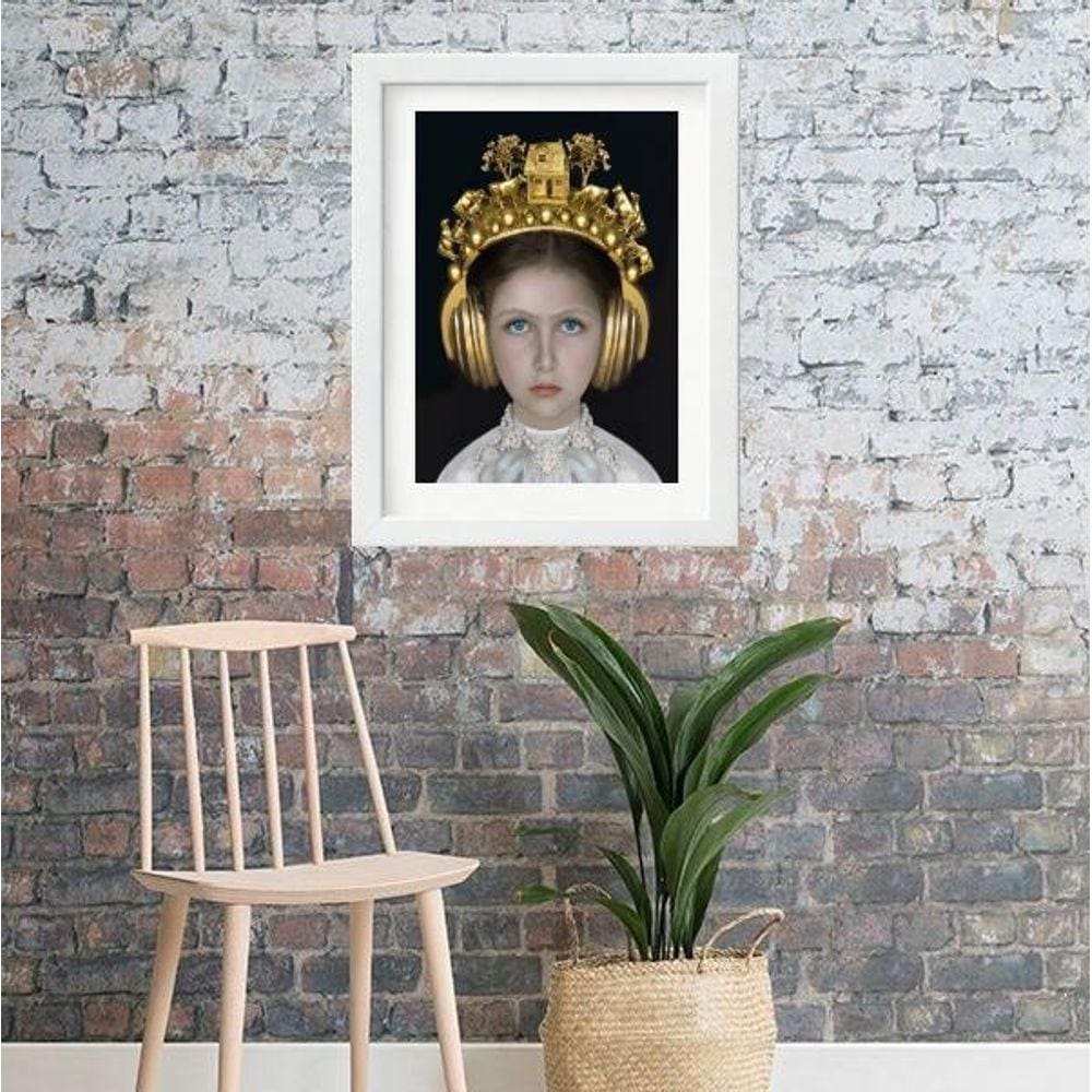 Quadro Foto Menina Fone Ouvido - 60X48Cm