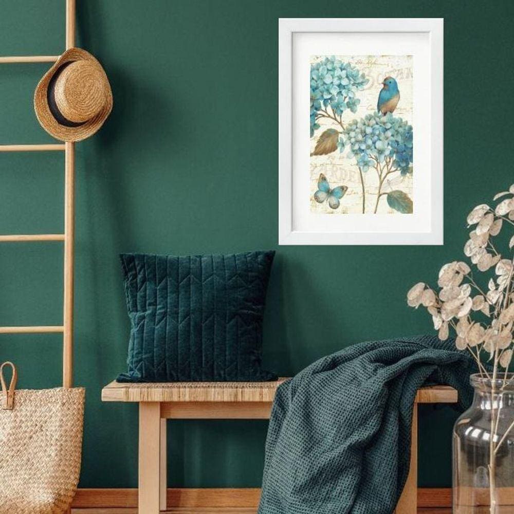 Quadro Botânica Passarinho Azul - 60X48Cm