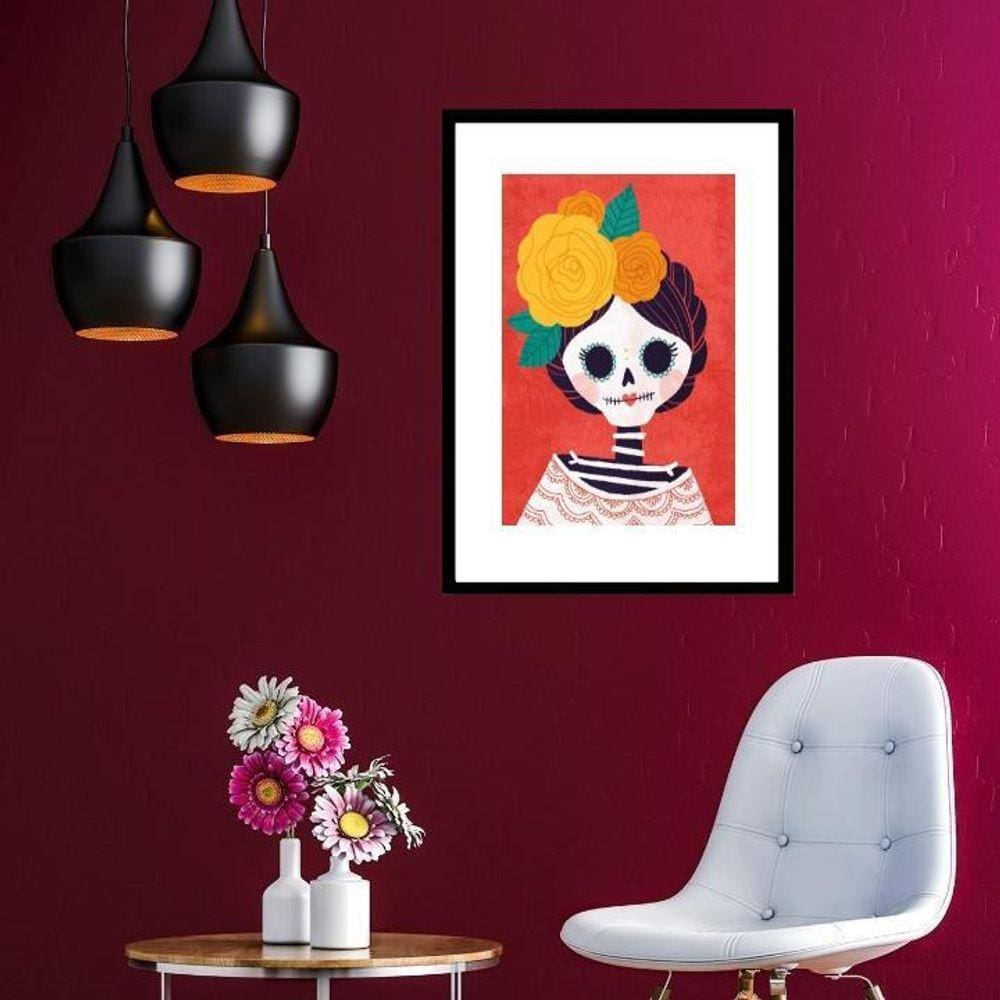 Quadro Caveira Mexicana Menina - 60X48Cm