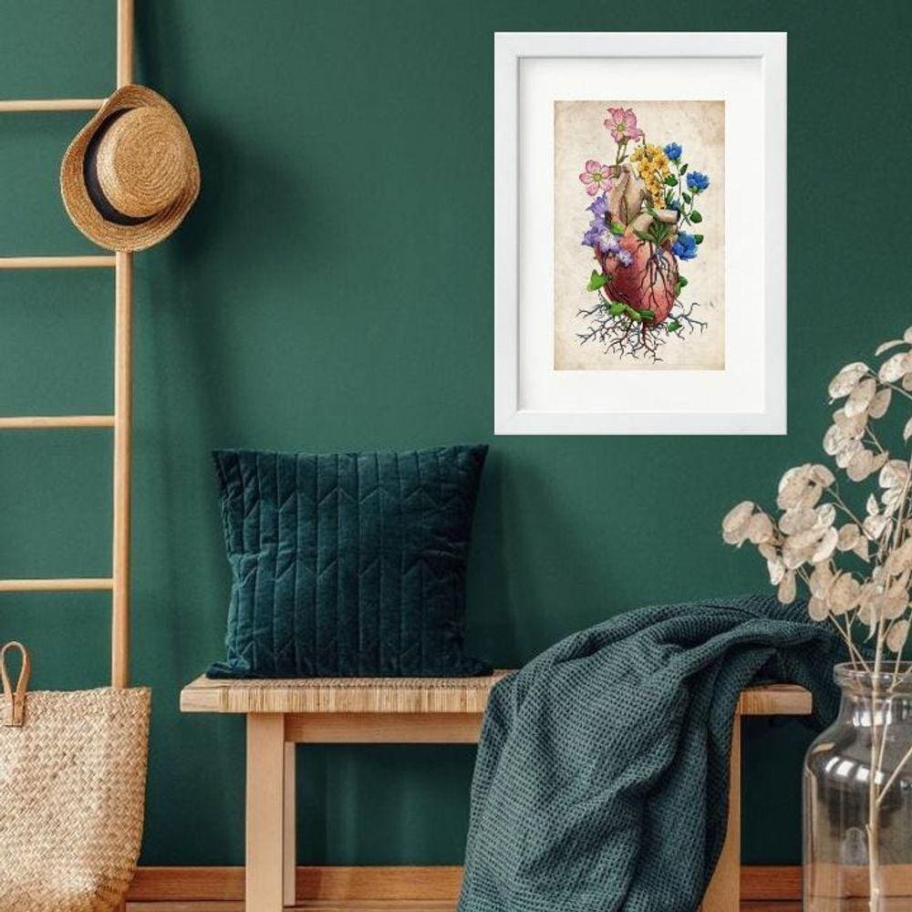 Quadro Coração Com Flores - 60X48Cm