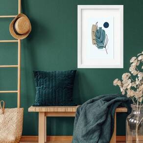Quadro Folha Boho Petróleo E Marrom - 60X48Cm
