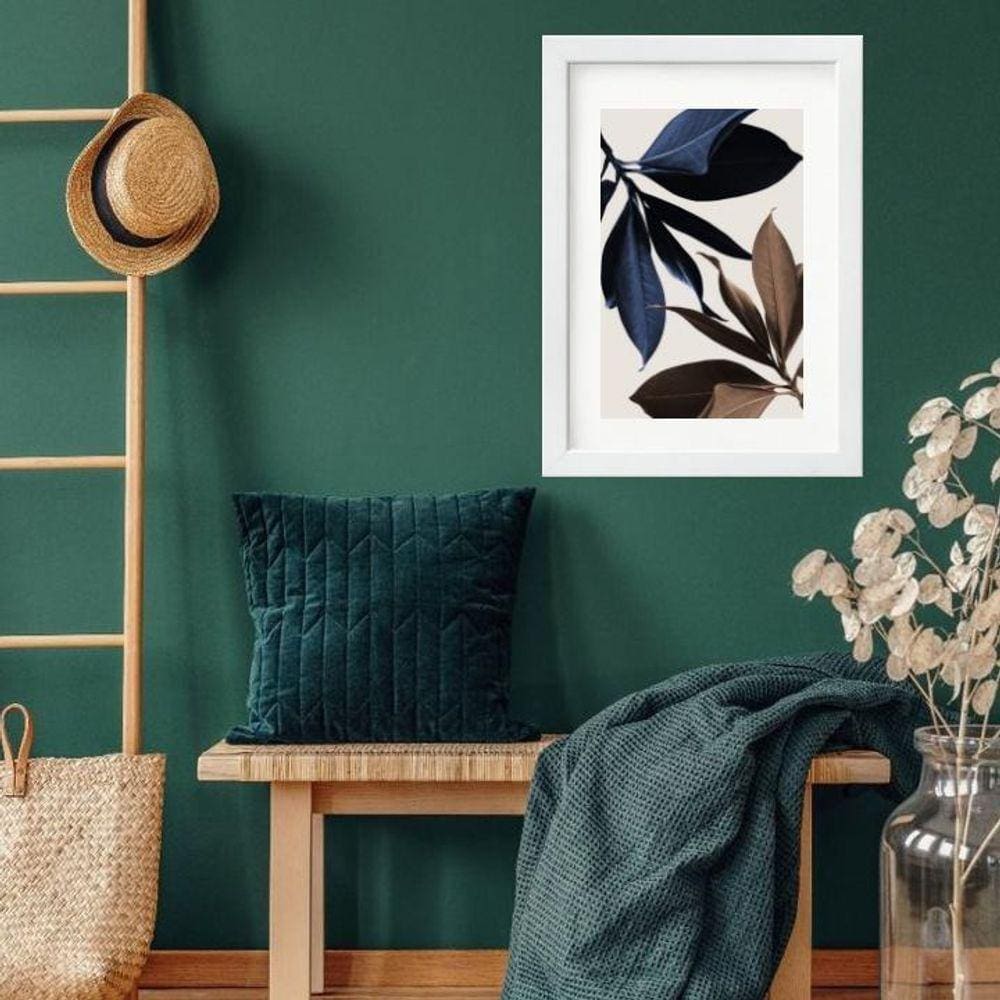 Quadro Folhas Azul E Marrom - 60X48Cm