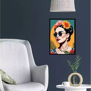Quadro Frida Moderna De Óculos 45X34Cm - Com Vidro