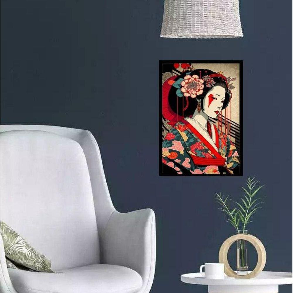 Quadro Mulher Gueixa 24X18Cm - Com Vidro