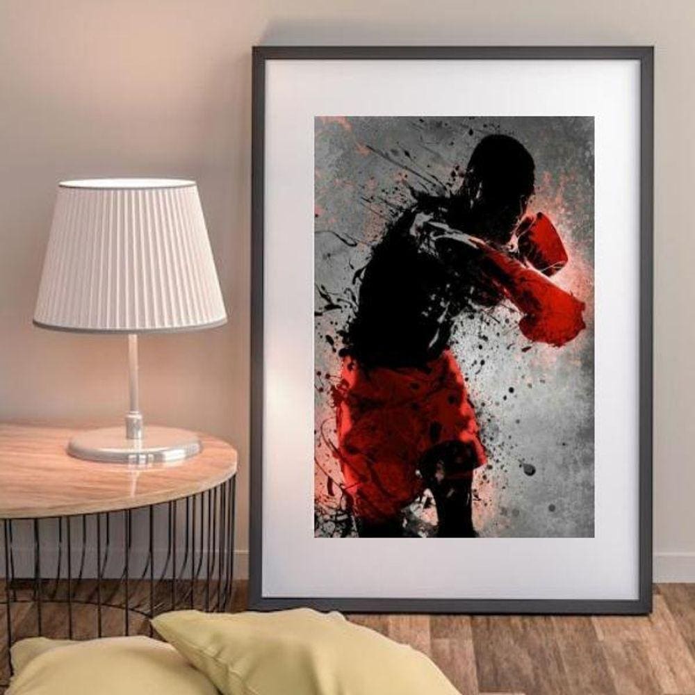 Quadro Aquarela Lutador Boxe - 60X48Cm