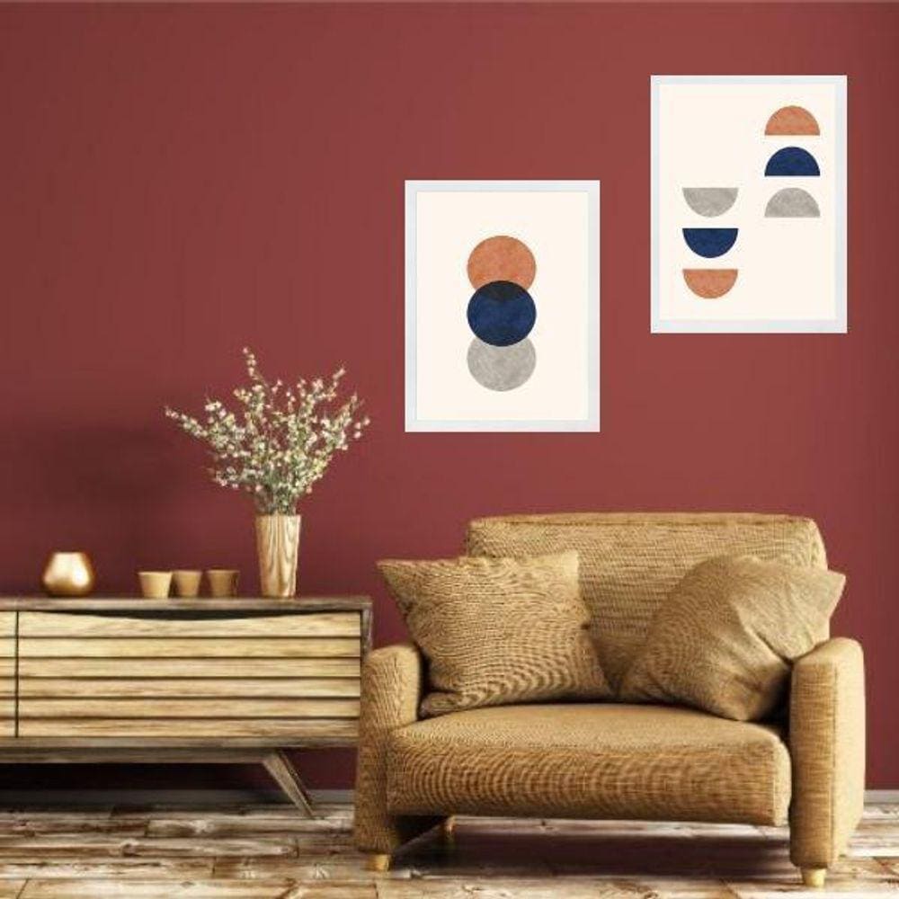 Kit 2 Quadros Abstratos Boho Terracota E Azul 33X24Cm Vidro