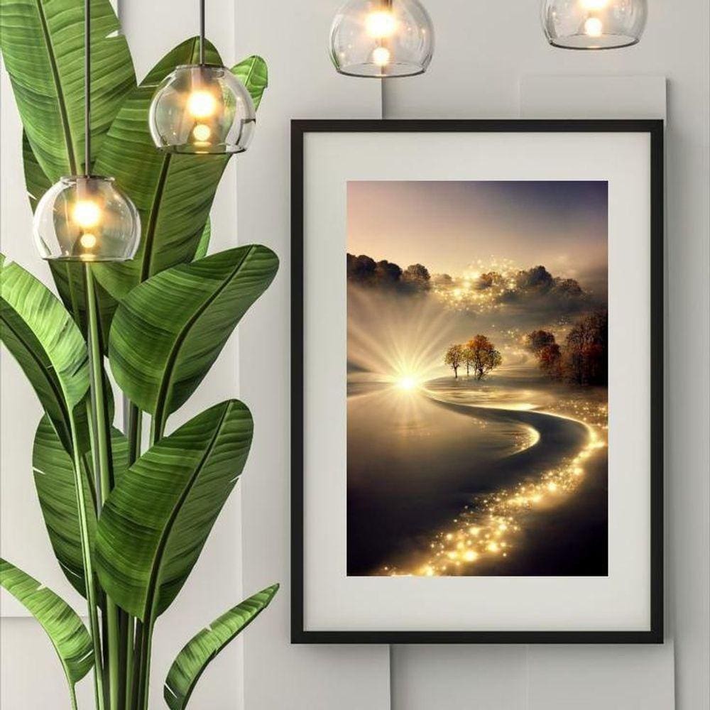 Quadro Paisagem Cinza E Dourado - 60X48Cm