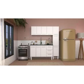 Conjunto Cozinha Completo Para Pia 1,40metros Gabinete + Aéreo + Paneleiro 100% em Aço - Venus Cozimax