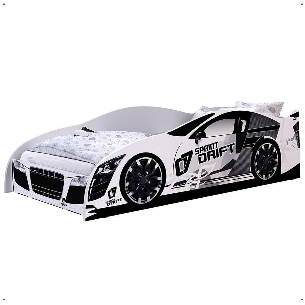 Cama Solteiro Carro Drift Branco Caminha Resistente Decoração Quarto Infantil Menino - RPM Móveis