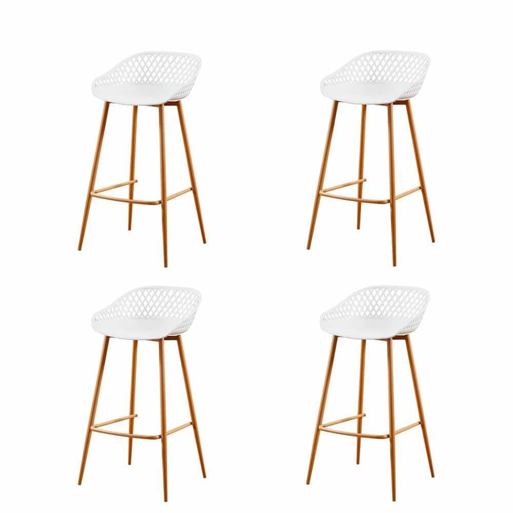 Kit 4 Banquetas Altas Clarice Sidera Rivattis Polipropileno Branca Base Metal Aço