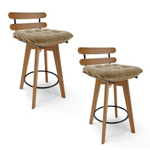 Kit 02 Banquetas Giratória Costela Suede Base Madeira MA70 - D`Rossi