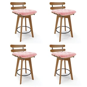 Kit 04 Banquetas Giratória Costela Suede Base Madeira MA70 - D`Rossi