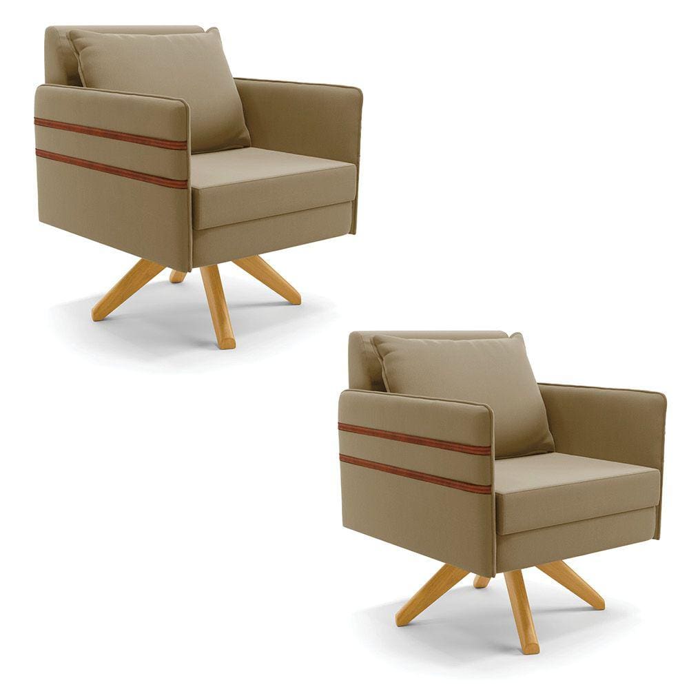Kit 02 Poltronas Giratória Mari Suede Base de Madeira MA30 - D`Rossi