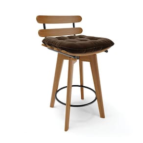 Banqueta Giratória Costela Suede Base Madeira MA70 - D`Rossi