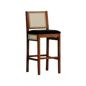 Banqueta Alta Bistrô Urban Lateral E Encosto Telinha Natural Assento Estofado - Amêndoa Corano Preto
