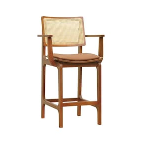 Banqueta Alta Bistrô Gus C- Braços - Amêndoa Estofado Corano Caramelo