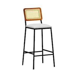 Banqueta Gabi Metal Encosto Anatômico Telinha Natural Assento Estofado - Preto-amêndoa Corano Bege