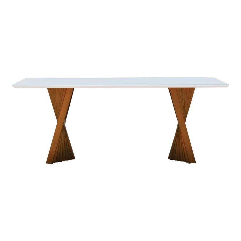 Mesa De Jantar Gus 200x100cm Tampo Mdf Laqueado Com Vidro - Amêndoa Off White