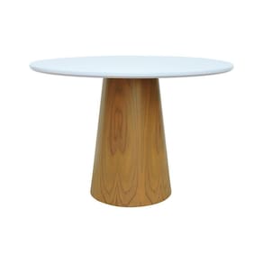 Mesa De Jantar Tampo Em Vidro Base Cone Laminado Cinamomo Natural Tampo 120 Branco-vidro Branco